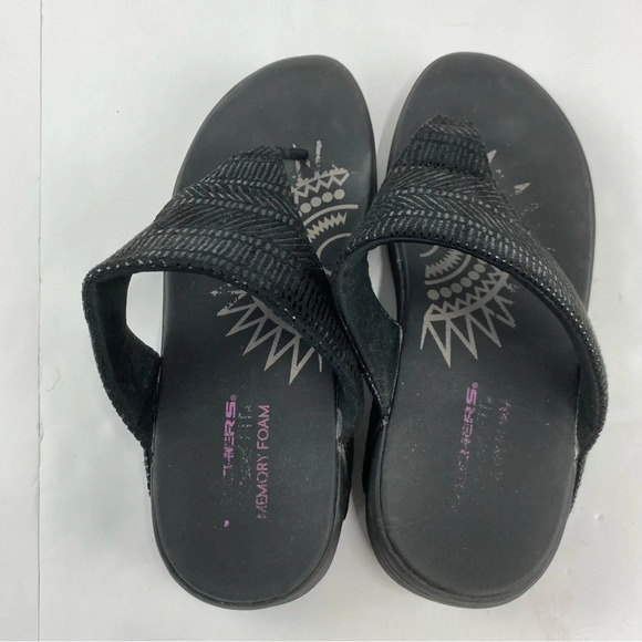 Skechers Womens 9 Black Shimmer Thong Platform Sandals - Picture 3 of 7